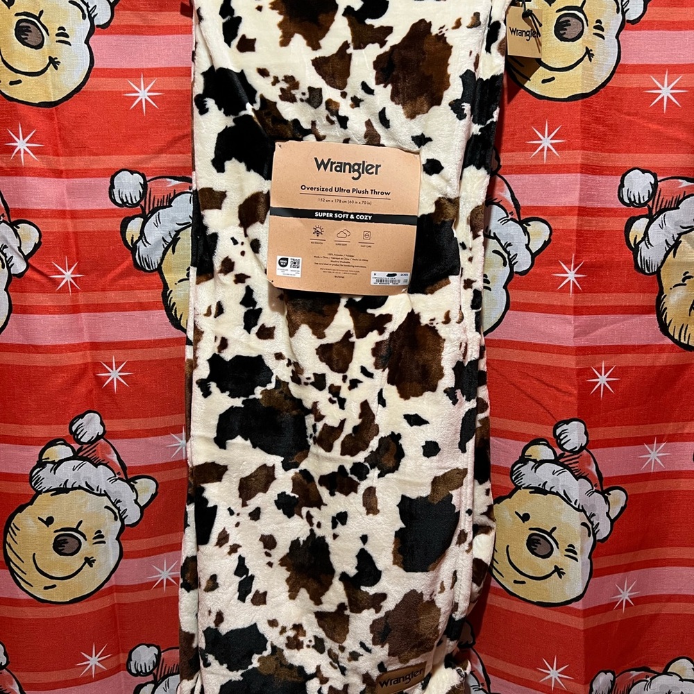 Wrangler Brown and Cream Cow Print Plush Throw